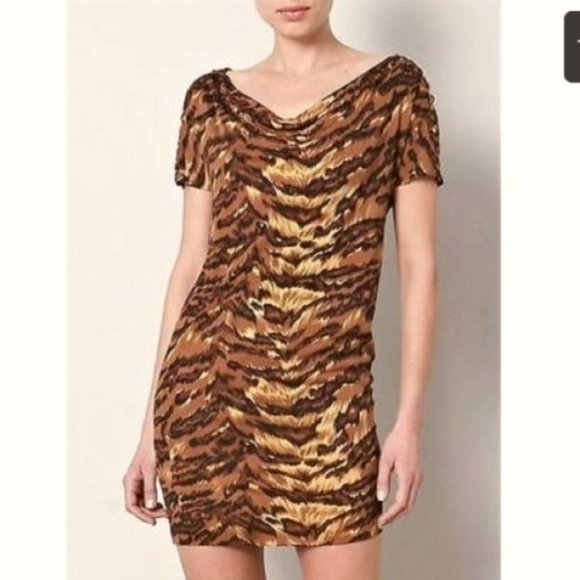 Diane Von Furstenberg DVF Mini Dress Silk Jersey Tiger Animal Print - Picture 1 of 12